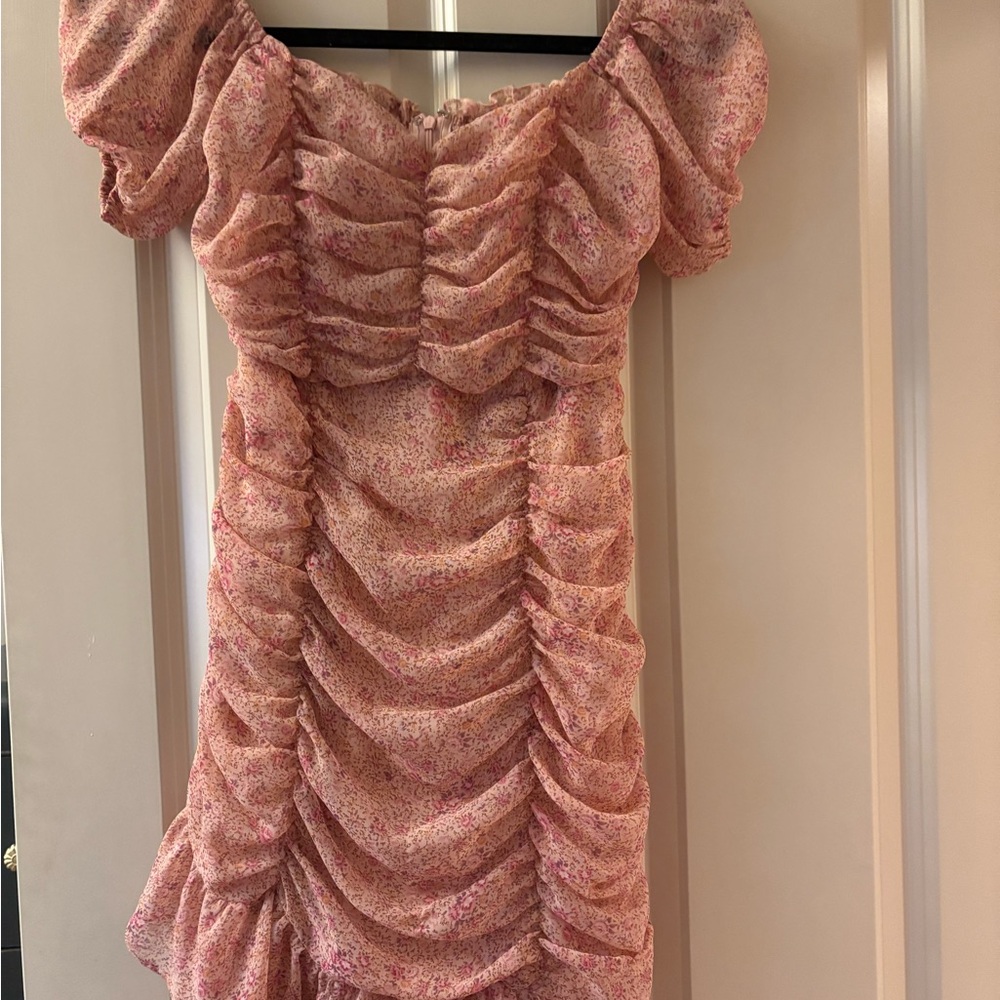 Pink Floral Ruched Dress